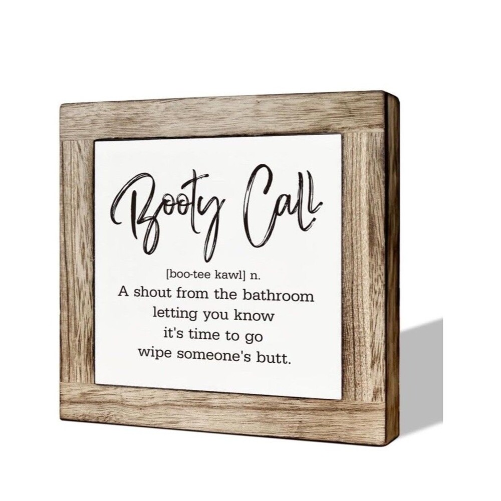 6x6 Wooden Sign Booty Call Funny Bathroom Wood Trim Boho Chic Farmhouse